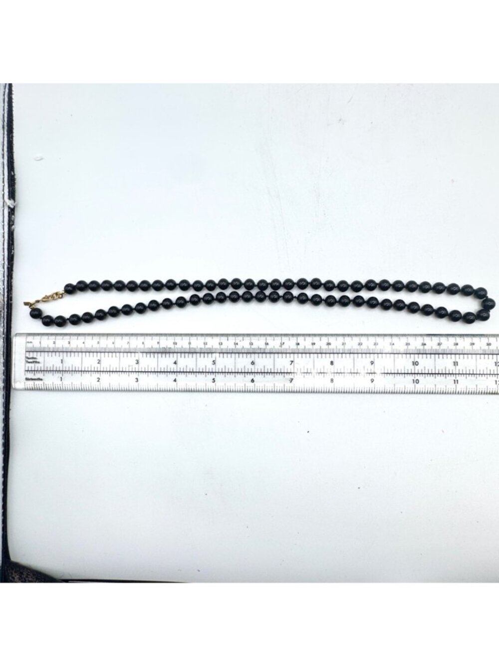 Vintage Monet Black Glass Bead Necklace 24" 8mm Hand Knotted Classic Old Money - Picture 5 of 6